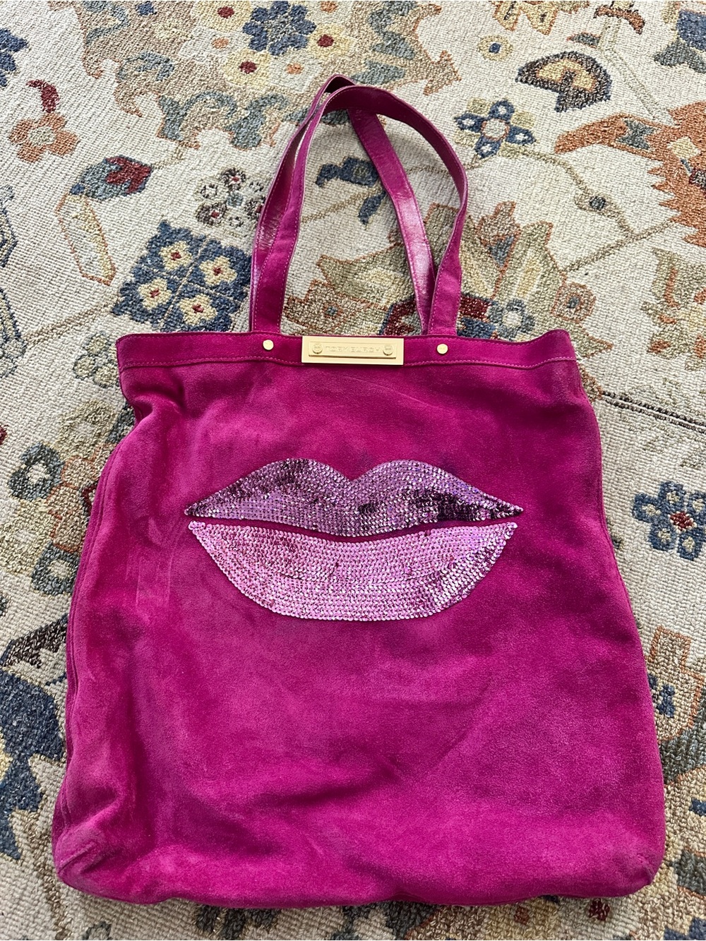 Tory Burch Large Lips Purple Beaded Bag